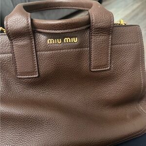Miu Miu Gold and Brown Leather Detail